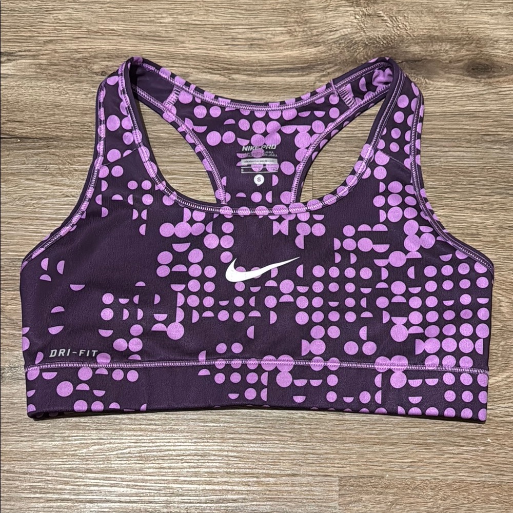 NIKE PRO Women's Dri-Fit Purple Geometric Circle Pattern Sports Bra Size S